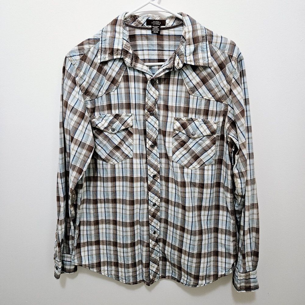 Arizona Western Pearl Snap Shirt Mens Sz M Cowboy Ranch Rockabilly Plaid